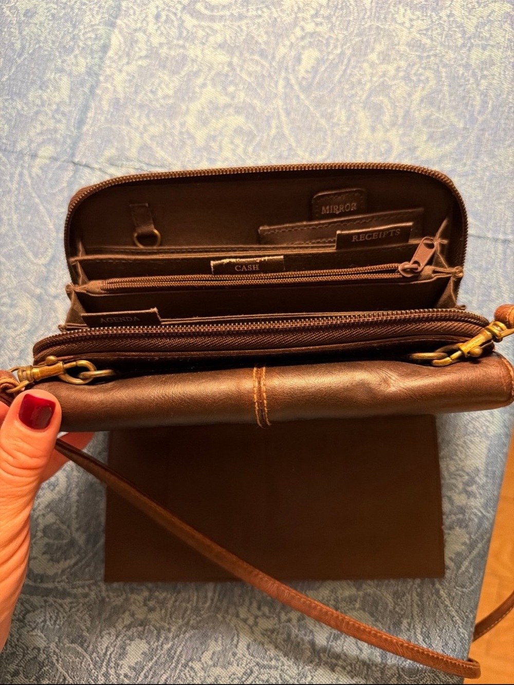 Brown Leather Crossbody Wallet Purse - Compact Organizer